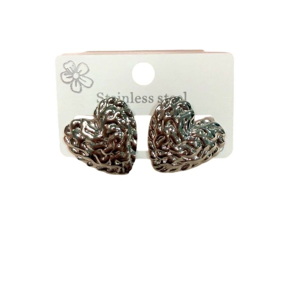 Fashion design Silver Heart statement hammered Earrings stainless steel gift